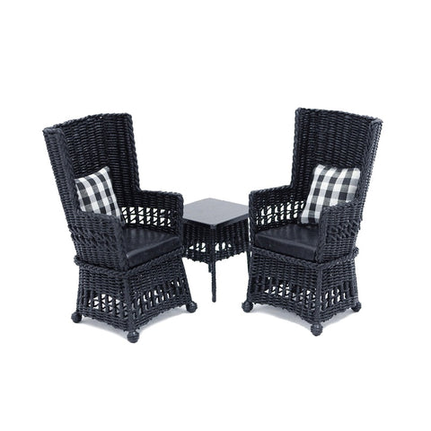 Mission Style Wicker Table and Two Chairs, Black