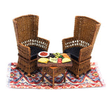 Three Piece Mission Style Wicker Set with Black Leather