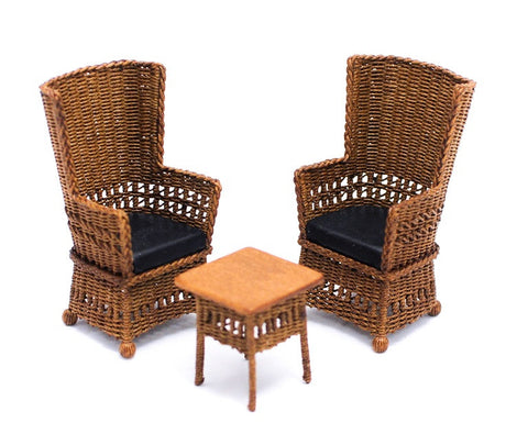 Three Piece Mission Style Wicker Set with Black Leather