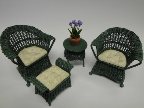 Wicker Chair Set, Green with Green