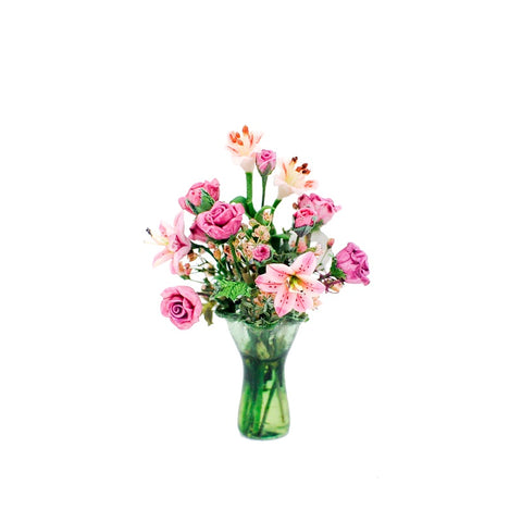 Vase with Pink Roses and Lillies