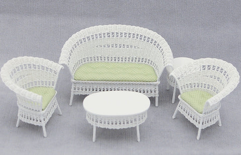 Wicker Set, Five Piece White with Lime Green