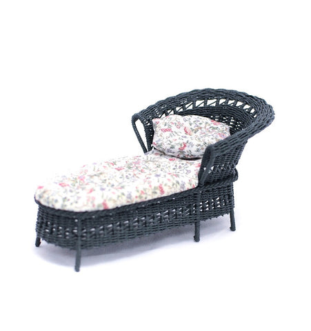 Wicker, Green with Floral Chintz Chaise