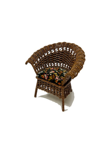 Wicker Arm Chair, Brown & Floral
