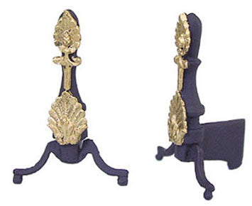 Fireplace Andirons, Black and Gold