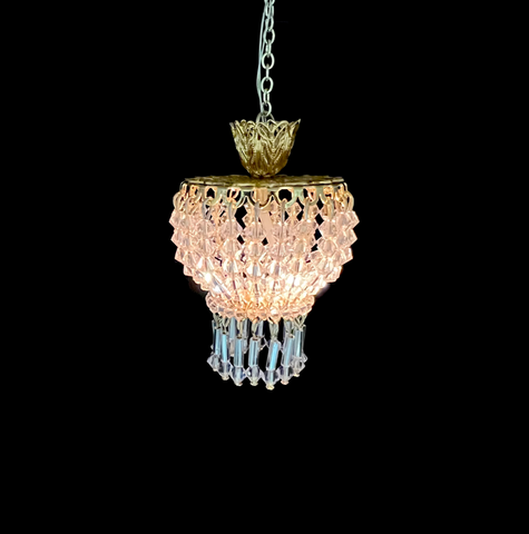 Large Hanging Drum Lamp with Pink Swarovski Crystals, Style D