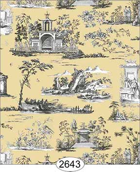 Wallpaper Rose Hill Toile Black on Yellow