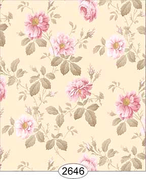 Wallpaper Rose Hill Floral Pink on Creamy Yellow